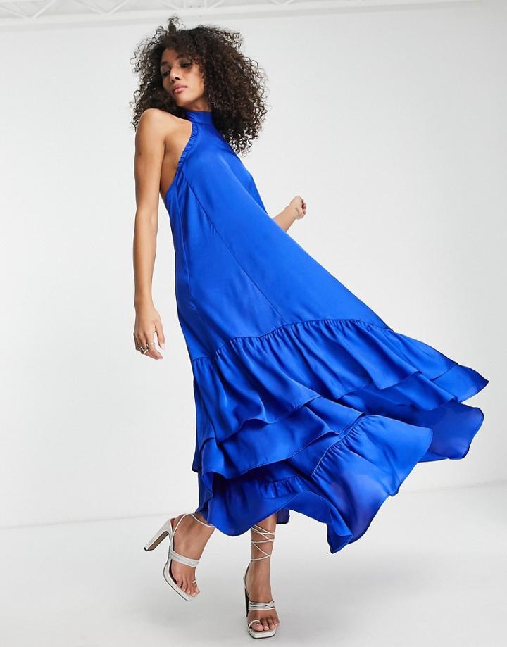 Topshop Halter Midaxi Dress In Cobalt Blue