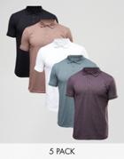 Asos 5 Pack Jersey Polo Shirt Save - Multi