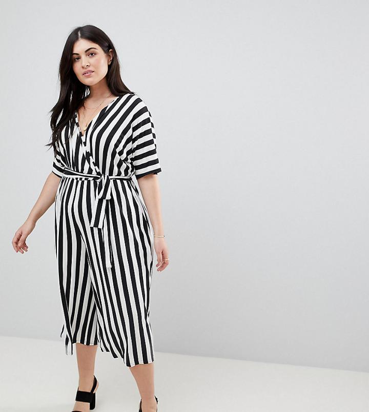 Boohoo Plus Stripe Culotte Jumpsuit - Multi