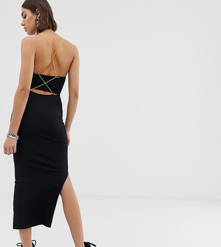 Collusion Ribbed Cami Maxi Dress With Strappy Back - Black
