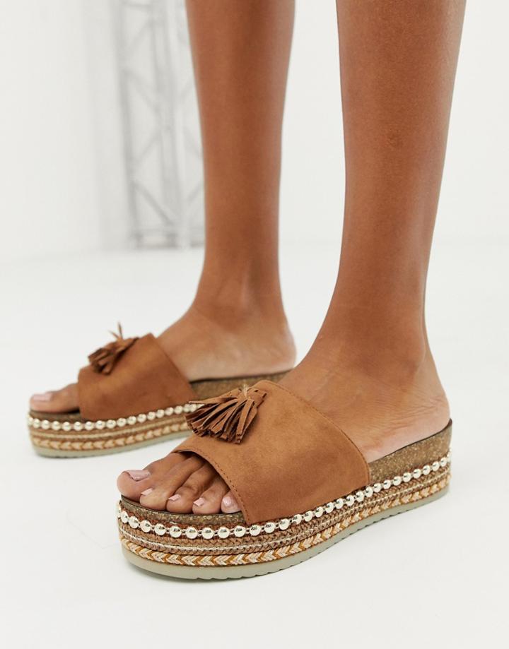 Xti Tassel Flatform Sandals - Tan