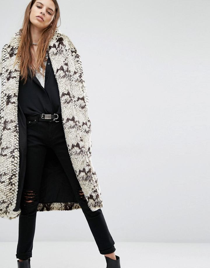 Religion Faux Fur Coat In Python Print - Multi