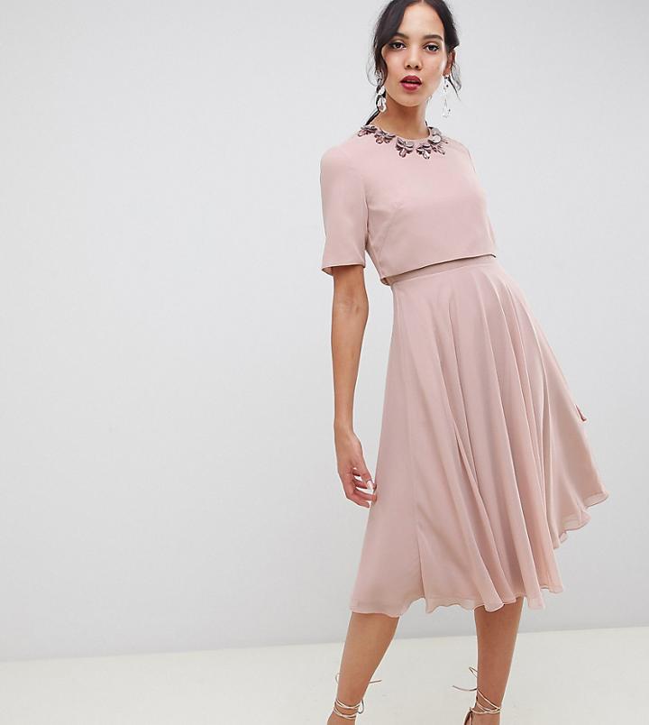 Asos Design Tall Midi Dress With 3d Embellished Neckline - Multi
