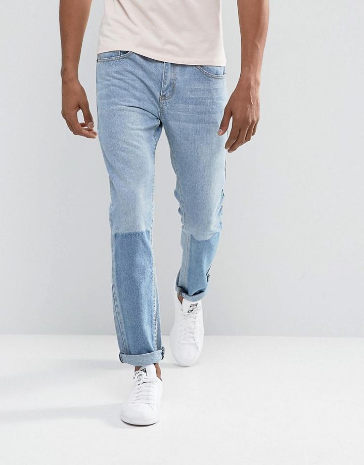 Liquor & Poker Slim Patchwork Paneled Jeans - Blue