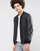 Selected Homme Premium Wool Bomber With Leather Sleeves - Gray