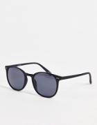 Asos Design Retro Square Sunglasses In Matte Black Plastic With Smoke Lens - Black