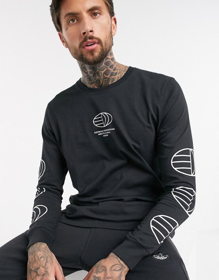 Adidas Originals Graphic Print Long Sleeve Tee In Black