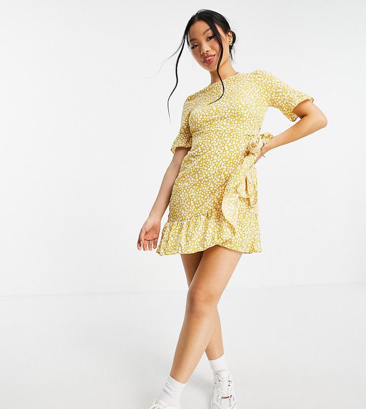 Vero Moda Petite Frill Mini Dress In Yellow Spot