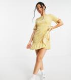 Vero Moda Petite Frill Mini Dress In Yellow Spot