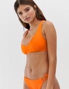 Asos Design Recycled Fuller Bust Lattice Back Minimal Crop Bikini Top In Orange Dd-g