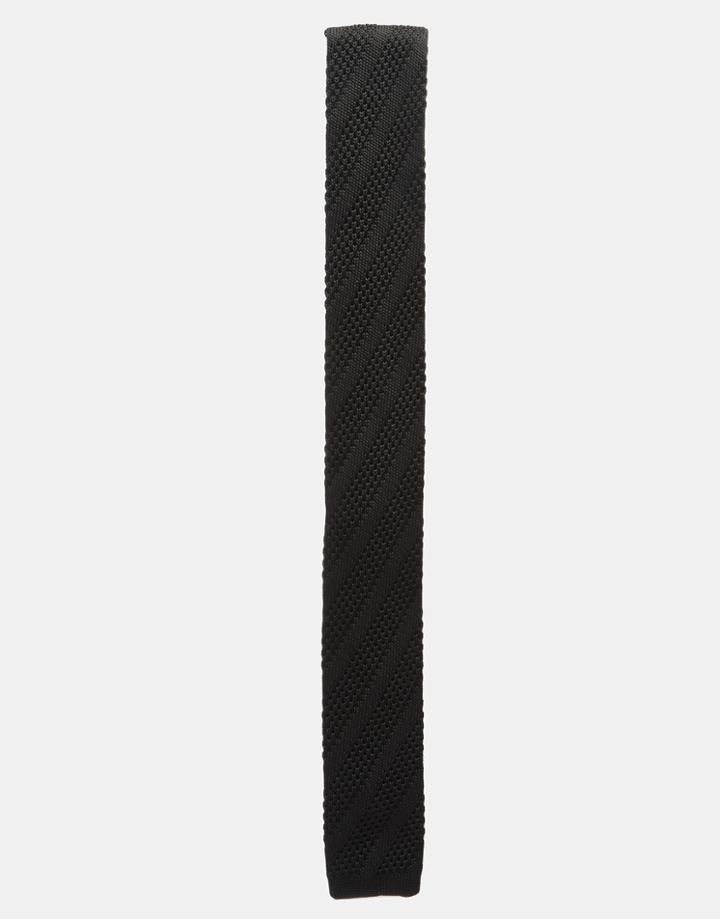 Asos Knitted Tie With Diagonal Texture In Black - Black