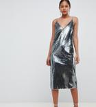 Asos Design Tall All Over Sequin Cami Midi Dress - Silver