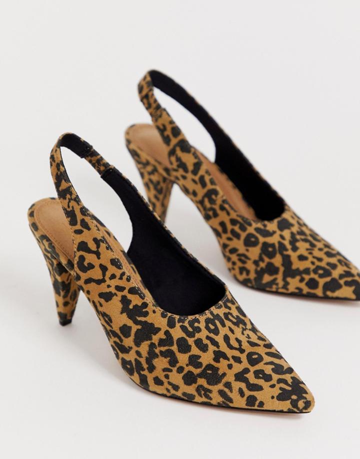 Asos Design Stormie Slingback Mid Heels In Leopard - Multi