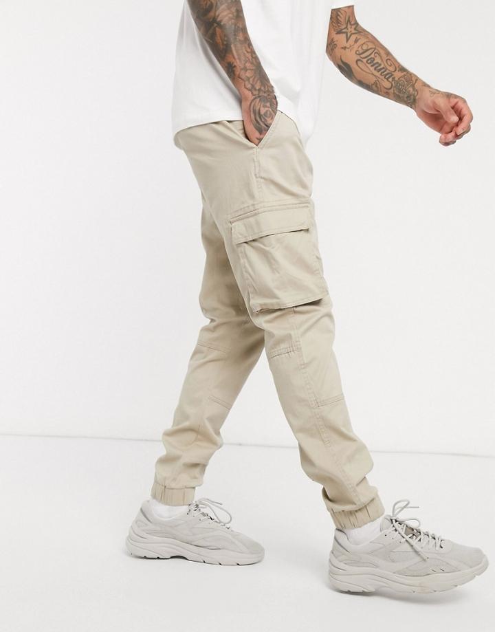 Only & Sons Slim Fit Cargo With Cuffed Bottom In Sand-neutral
