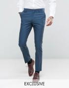 Number Eight Savile Row Skinny Suit Pant In Micro Herringbone - Blue