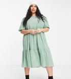 Glamorous Curve Midi Smock Dress With Tie Back In Meadow Ditsy-green