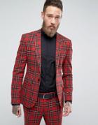 Asos Super Skinny Suit Jacket In Plaid - Red