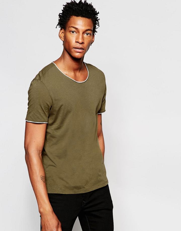 Sisley T-shirt With Raw Edges - Khaki