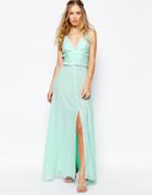 Jarlo V Front Maxi Dress With Frill Detail And Center Split - Mint Green