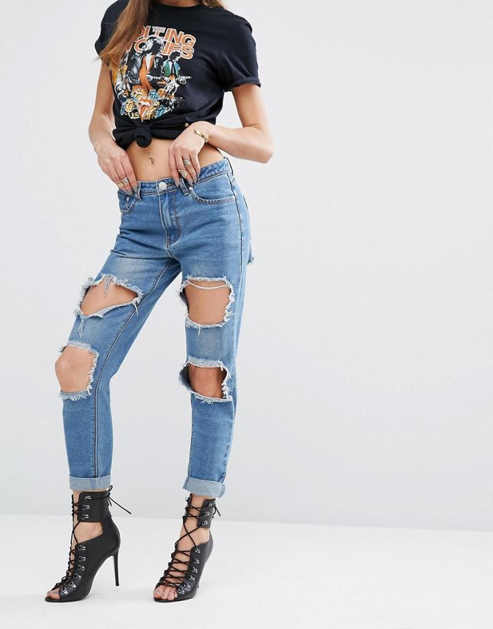 Prettylittlething Ultra Ripped Boyfriend Jeans - Blue