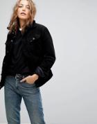 Lee Fleece Collar Denim Jacket In Cord - Black
