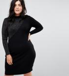 Lost Ink Plus Sweater Dress In Contrast Glitter Yarn - Black