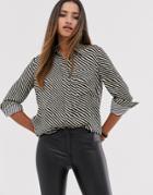 Mango Stripe Printed Shirt In Black - Black