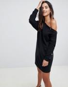 Asos Design One Shoulder Sweat Dress With Poppers - Black