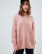 Selected Femme V Neck Pocket Sweater-pink