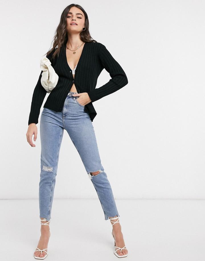 Unique21 Ribbed Cardigan In Black
