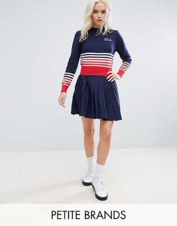 Fila Petite Pleated Mini Skirt With Logo Detail - Navy