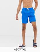 Asos Design Tall Swim Shorts In Blue In Mid Length - Blue