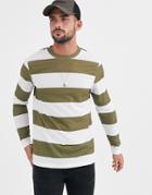 Asos Design Long Sleeve Wide Stripe T-shirt In Green And White-multi