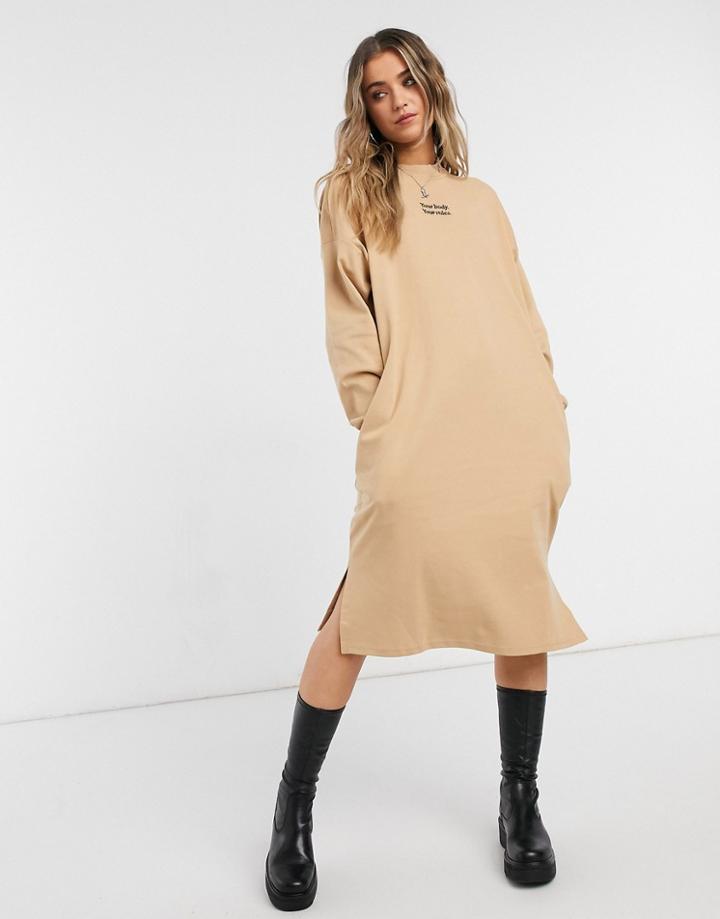 Monki Mindy Organic Cotton Sweater Dress In Beige-green