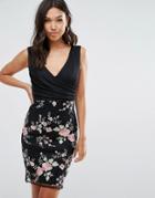Michelle Keegan Loves Lipsy Midi Wrap Front Dress With Embroidered Skirt - Black
