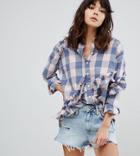 River Island Frill Front Check Shirt - Pink