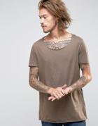 Asos Longline T-shirt With Raw Scoop Neck In Brown - Brown