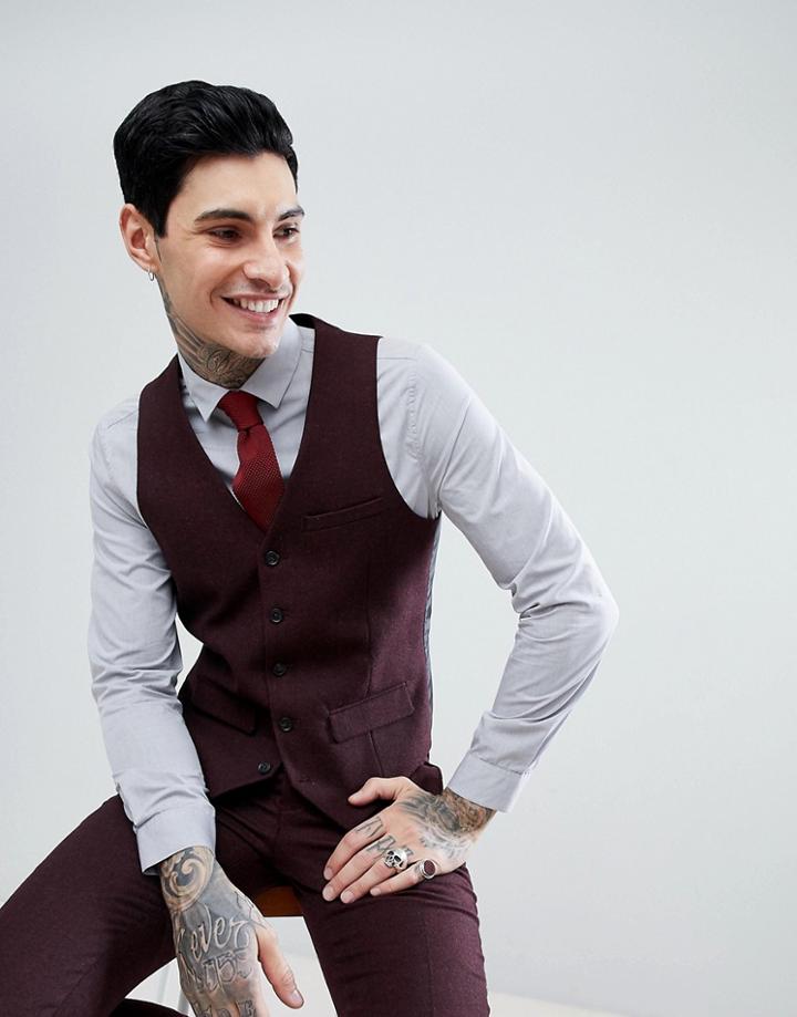 Harry Brown Burgundy Flannel Slim Fit Wool Blend Suit Vest - Red