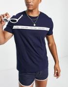 Calvin Klein Chest Tape Relaxed Fit Swim T-shirt In Navy