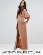Missguided Maternity Knot Front Slinky Maxi Dress - Tan