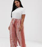 Asos Design Curve Cropped Drawstring Pants In Natural Stripe - Multi