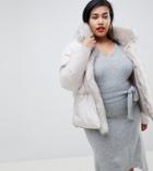 Lost Ink Plus Padded Jacket With Faux Fur Trim - Gray
