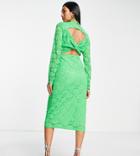 Vila Exclusive Lace Midi Dress With Cut Out Twist Back In Bright Green