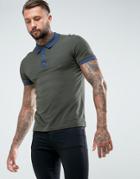 Fred Perry Slim Fit Wool Blend Polo With Contrast Collar And Textured Sleeves In Olive Marl - Green
