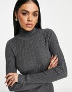 Asos Design Ribbed Roll Neck Sweater In Dark Gray