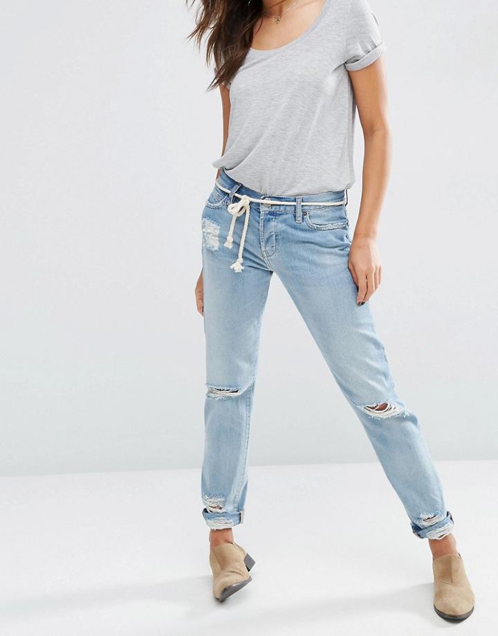 Asos Brady Boyfriend Jeans In Hiro Mid Stonewash With Rips - Blue