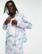 Asos Design Smart Track Jacket With Palm Print In Pastel Blue - Part Of A Set-blues