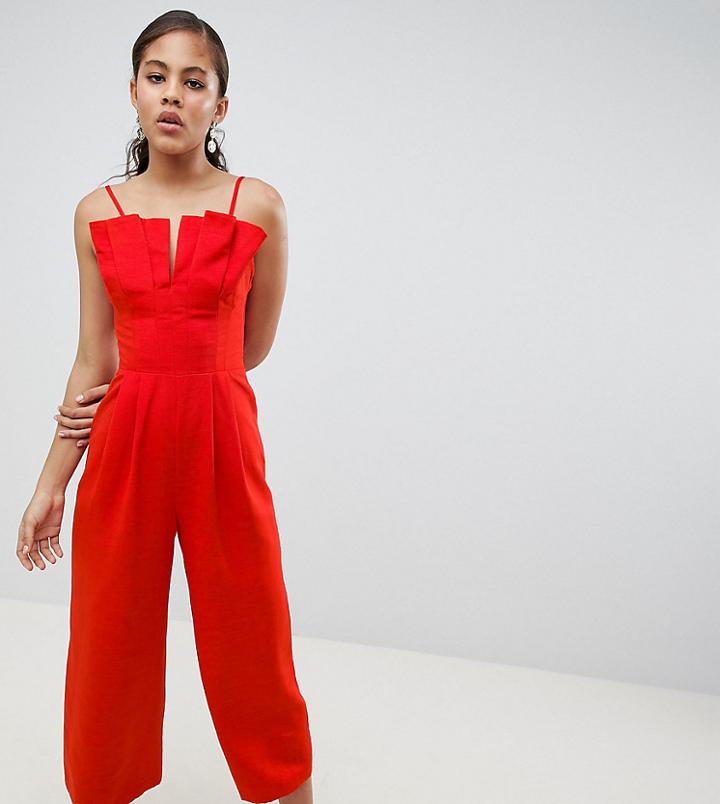 Asos Design Tall Structured Jumpsuit With Culotte Leg And Pleated Bodice - Black