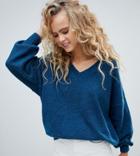 Weekday V Neck Oversized Sweater In Petrol Blue