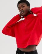 Asos Design Oversized Cropped Sweatshirt With Half Zip In Red
